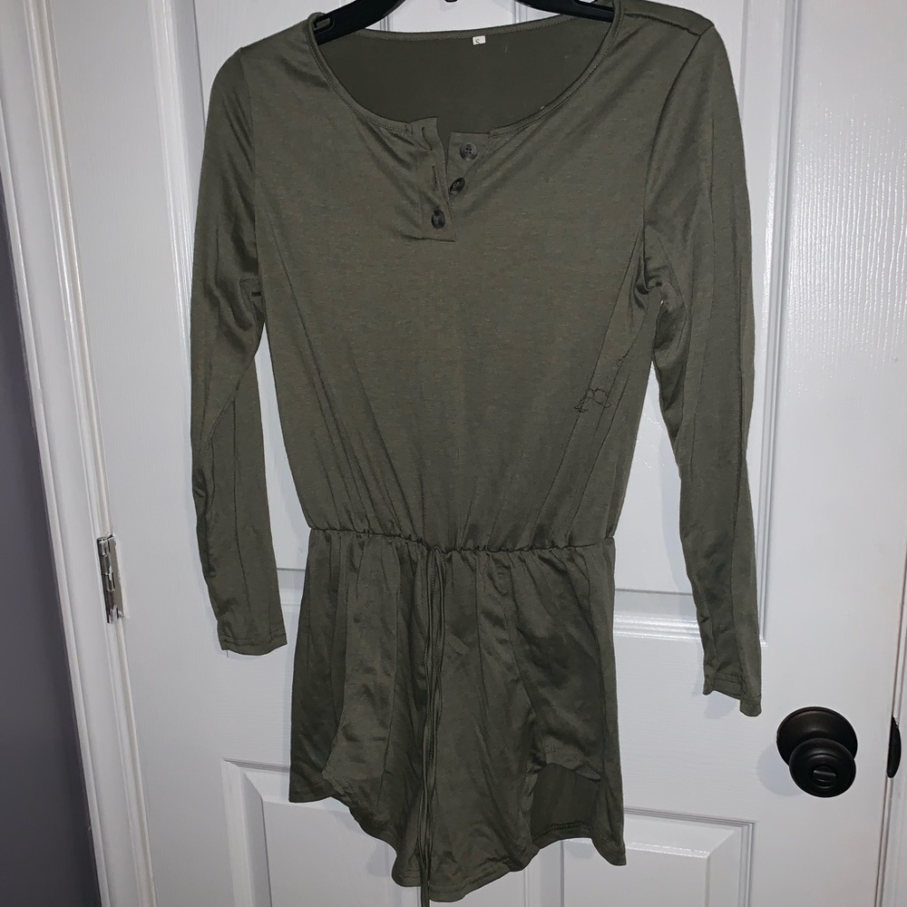 Army Green Henley Romper